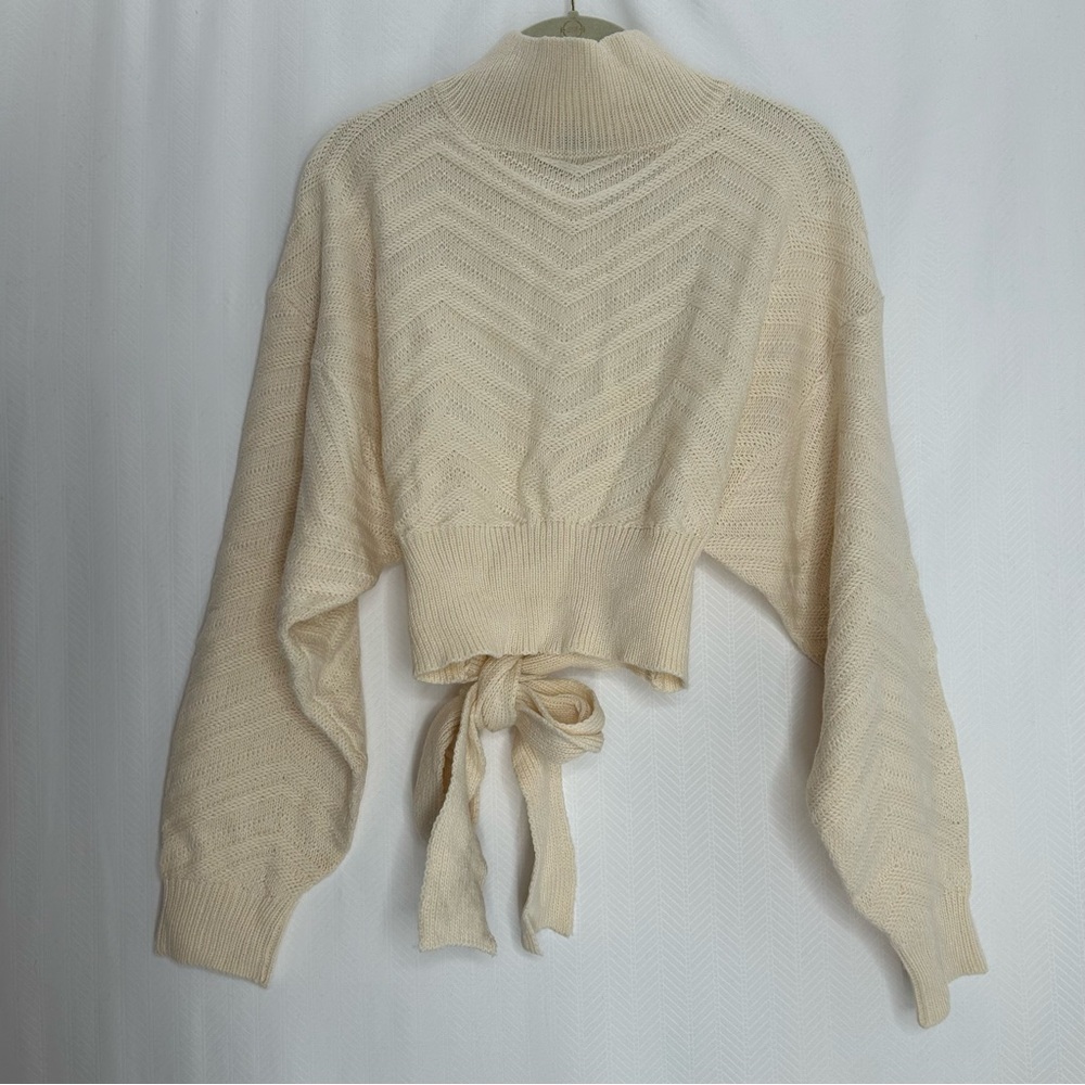 Blanc sweater size small open back cream long puff sleeves high neck